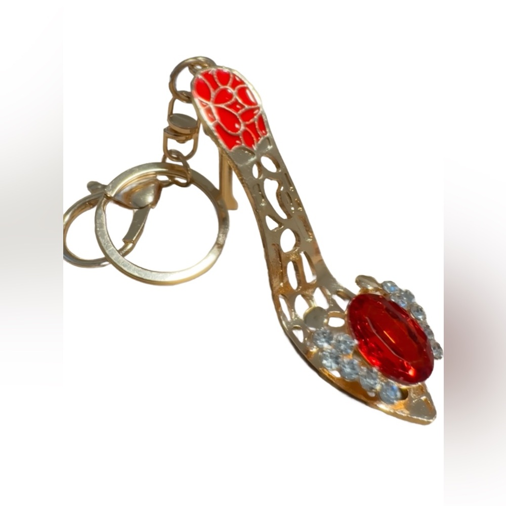 Red & Gold High Heel Blingy Bag Charm - Picture 2 of 3